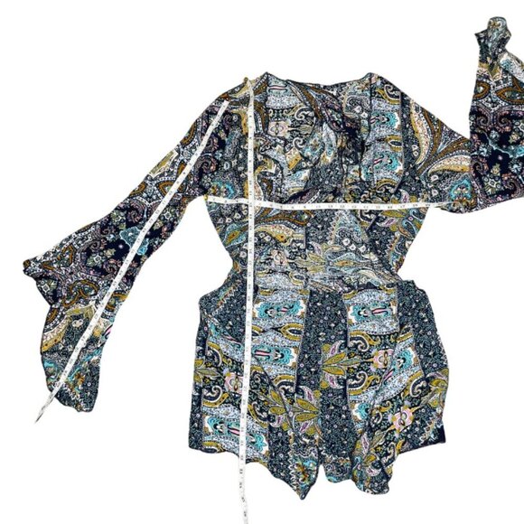 AELSON Women's Boho V Neck Paisley Print Flare Sleeves Romper Concert Sz XL - Picture 6 of 10